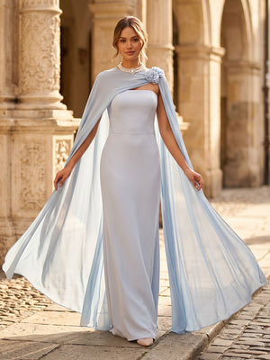 Column Strapless Sleeveless Long Formal Dresses with Cape