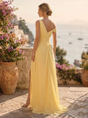 A Line One Shoulder Sleeveless Long Formal Dresses with Slit