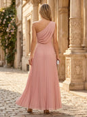 A Line Chiffon One Shoulder Sleeveless Long Formal Dresses with Slit