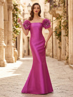 Mermaid Satin Strapless Sleeveless Long Formal Dresses with Flower