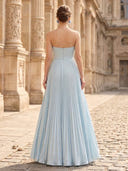 A Line Strapless Sleeveless Long Formal Dresses with Pockets