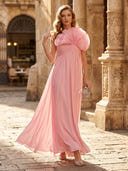 A Line Chiffon Asymmetric Strapless Sleeveless Long Formal Dresses