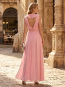 A Line Chiffon Asymmetric Strapless Sleeveless Long Formal Dresses