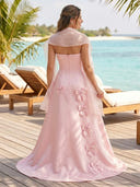Satin A Line Strapless Sleeveless Long Formal Dresses