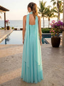 A Line Strapless Chiffon Sleeveless Long Formal Dresses