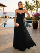 Chiffon A Line Formal Dresses Sweetheart Sleeveless Long Wedding Guest Maxi Dresses