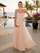 Chiffon A Line Formal Dresses Sweetheart Sleeveless Long Wedding Guest Maxi Dresses