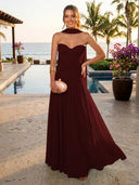 Chiffon A Line Formal Dresses Sweetheart Sleeveless Long Wedding Guest Maxi Dresses