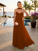 Chiffon A Line Formal Dresses Sweetheart Sleeveless Long Wedding Guest Maxi Dresses