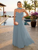 Chiffon A Line Formal Dresses Sweetheart Sleeveless Long Wedding Guest Maxi Dresses
