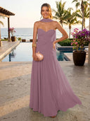 Chiffon A Line Formal Dresses Sweetheart Sleeveless Long Wedding Guest Maxi Dresses