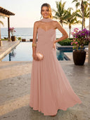 Chiffon A Line Formal Dresses Sweetheart Sleeveless Long Wedding Guest Maxi Dresses