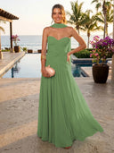 Chiffon A Line Formal Dresses Sweetheart Sleeveless Long Wedding Guest Maxi Dresses