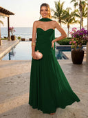 Chiffon A Line Formal Dresses Sweetheart Sleeveless Long Wedding Guest Maxi Dresses
