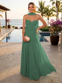 Chiffon A Line Formal Dresses Sweetheart Sleeveless Long Wedding Guest Maxi Dresses