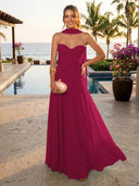 Chiffon A Line Formal Dresses Sweetheart Sleeveless Long Wedding Guest Maxi Dresses