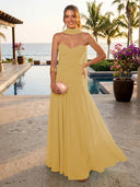 Chiffon A Line Formal Dresses Sweetheart Sleeveless Long Wedding Guest Maxi Dresses