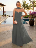 Chiffon A Line Formal Dresses Sweetheart Sleeveless Long Wedding Guest Maxi Dresses