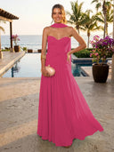 Chiffon A Line Formal Dresses Sweetheart Sleeveless Long Wedding Guest Maxi Dresses