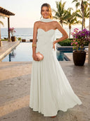 Chiffon A Line Formal Dresses Sweetheart Sleeveless Long Wedding Guest Maxi Dresses