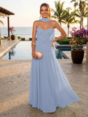 Chiffon A Line Formal Dresses Sweetheart Sleeveless Long Wedding Guest Maxi Dresses