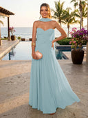 Chiffon A Line Formal Dresses Sweetheart Sleeveless Long Wedding Guest Maxi Dresses
