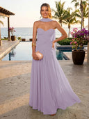 Chiffon A Line Formal Dresses Sweetheart Sleeveless Long Wedding Guest Maxi Dresses