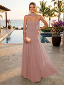 Chiffon A Line Formal Dresses Sweetheart Sleeveless Long Wedding Guest Maxi Dresses