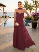 Chiffon A Line Formal Dresses Sweetheart Sleeveless Long Wedding Guest Maxi Dresses
