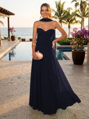 Chiffon A Line Formal Dresses Sweetheart Sleeveless Long Wedding Guest Maxi Dresses