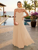 Chiffon A Line Formal Dresses Sweetheart Sleeveless Long Wedding Guest Maxi Dresses