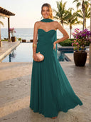 Chiffon A Line Formal Dresses Sweetheart Sleeveless Long Wedding Guest Maxi Dresses