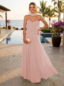 Chiffon A Line Formal Dresses Sweetheart Sleeveless Long Wedding Guest Maxi Dresses