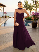 Chiffon A Line Formal Dresses Sweetheart Sleeveless Long Wedding Guest Maxi Dresses