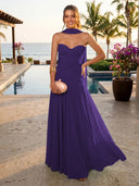 Chiffon A Line Formal Dresses Sweetheart Sleeveless Long Wedding Guest Maxi Dresses
