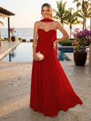 Chiffon A Line Formal Dresses Sweetheart Sleeveless Long Wedding Guest Maxi Dresses