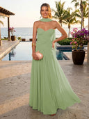 Chiffon A Line Formal Dresses Sweetheart Sleeveless Long Wedding Guest Maxi Dresses