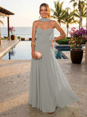 Chiffon A Line Formal Dresses Sweetheart Sleeveless Long Wedding Guest Maxi Dresses