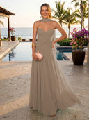 Chiffon A Line Formal Dresses Sweetheart Sleeveless Long Wedding Guest Maxi Dresses