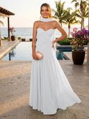Chiffon A Line Formal Dresses Sweetheart Sleeveless Long Wedding Guest Maxi Dresses
