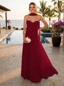 Chiffon A Line Formal Dresses Sweetheart Sleeveless Long Wedding Guest Maxi Dresses