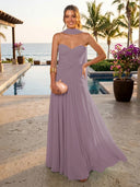 Chiffon A Line Formal Dresses Sweetheart Sleeveless Long Wedding Guest Maxi Dresses