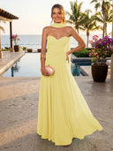 Chiffon A Line Formal Dresses Sweetheart Sleeveless Long Wedding Guest Maxi Dresses