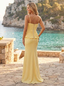 Sheath Spaghetti Straps Satin Sleeveless Long Formal Dresses