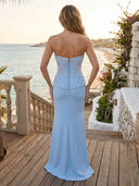 Sheath Satin Strapless Sleeveless Long Formal Dresses