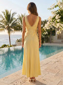 Sheath Satin V Neck Sleeveless Formal Dresses