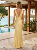 Sheath V Neck Satin Sleeveless Long Formal Dresses