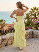 Chiffon A Line Spaghetti Straps Sleeveless Long Formal Dresses