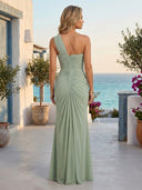 Chiffon Sheath One Shoulder Sleeveless Long Formal Dresses
