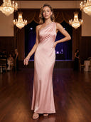 Satin Sheath One Shoulder Sleeveless Formal Dresses